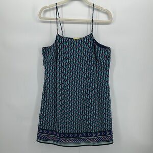 Anthropologie Maeve Silk Like Pink&Blue Dress Geometric Patterned Mini Lined Med